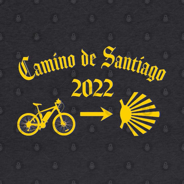 Camino de Santiago 2022 Typography Bicycle Yellow Arrow Scallop Shell by Brasilia Catholic